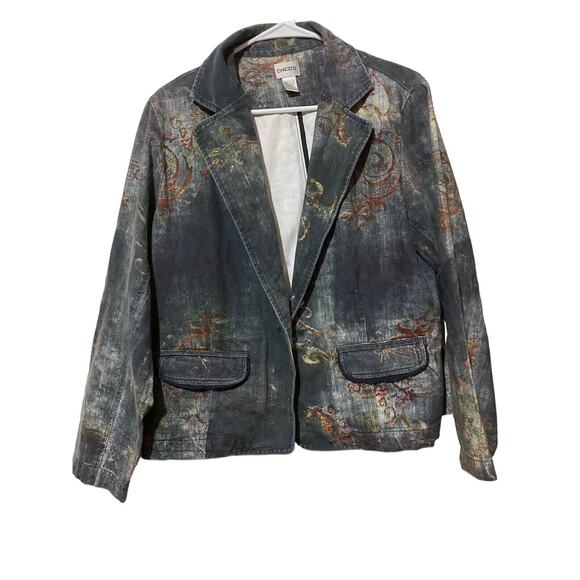 Chico's Size 2 (Large) Soft Jacket Painted Jean Look 100% Cotton - Picture 1 of 8